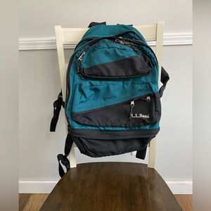Vintage L.L. Bean Backpack Teal Green Black Hiking Travel Expandable Camping
